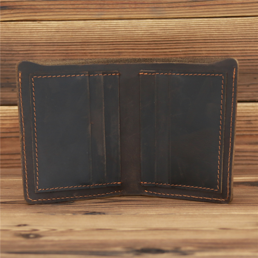 Genuine Crazy Horse Leather for Men Short Wallet Vintage Male Small Purse Luxury Brand Designer Man Credit Card Holder Wallets