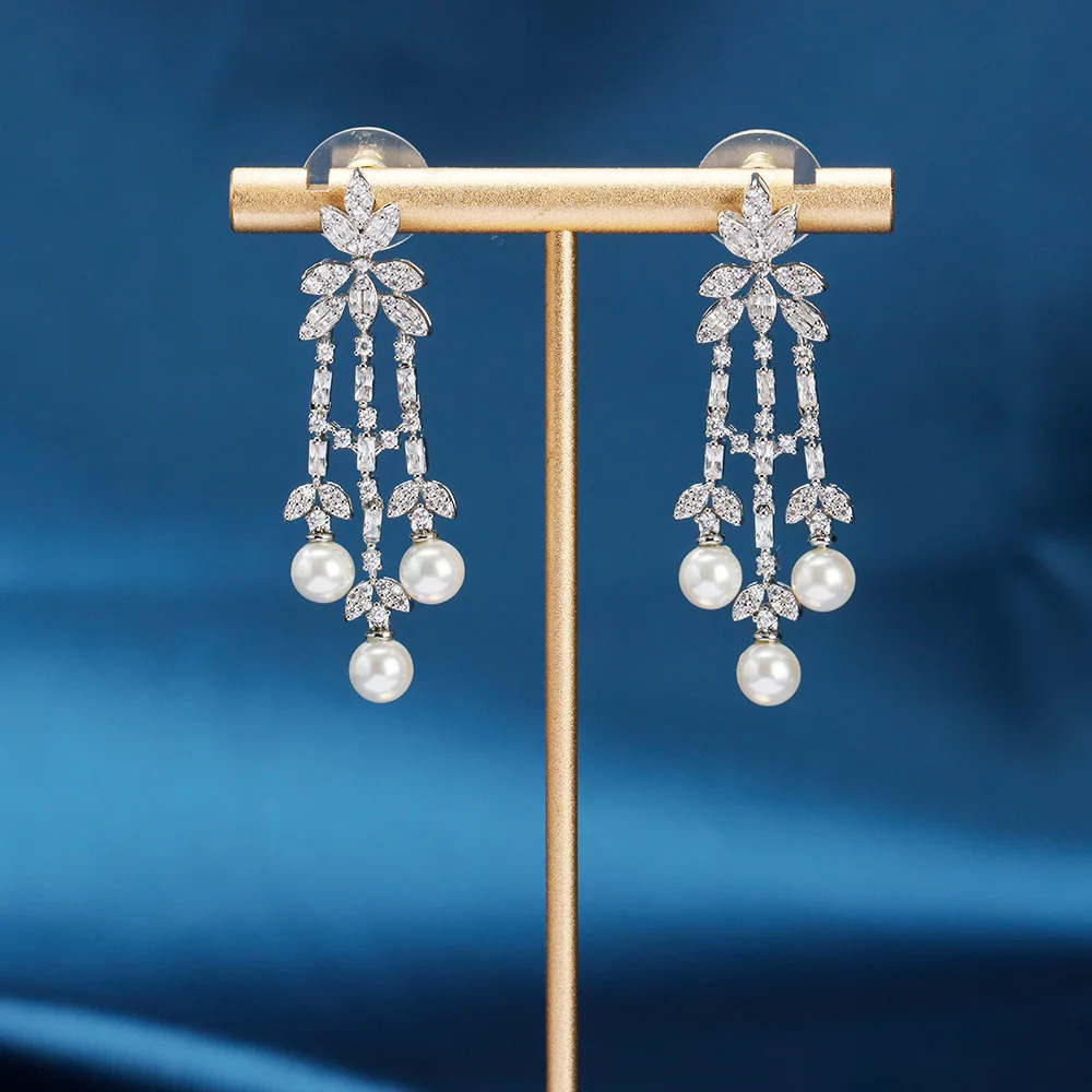 JEWEL Bridal Pearl Zircon Jewelry White Double Layer Suitable for Women Korean Temperature Short Neck Earring Necklace Set 241031