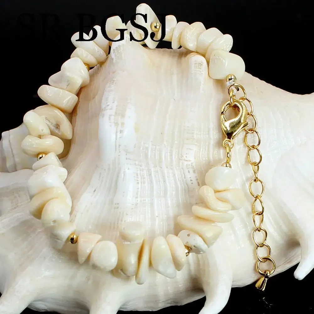 6-8mm white coral natural gemstone womens necklace bracelet earrings jewelry set 17.5 7-8 241031
