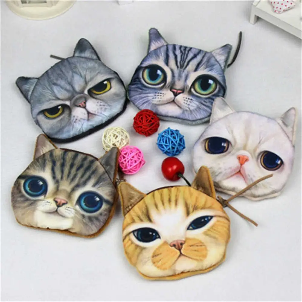 3D Cute Animal Shape Wallet Mini Zipper Keychain Bag Mini Cat Dog Face Packages Large Capacity Many Styles Coin Pourse Student