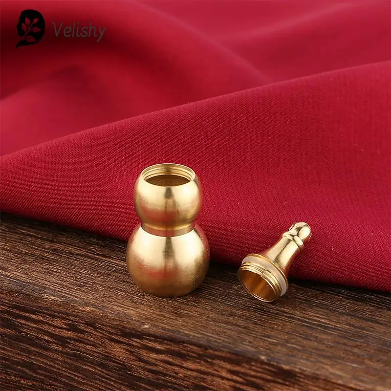 Traditional Chinese Natural Feng Shui Gourd Brass Mental Wu Lou Wu Lu Decor Brass Gourd Pendant Can Hold Cinnabar Keychain