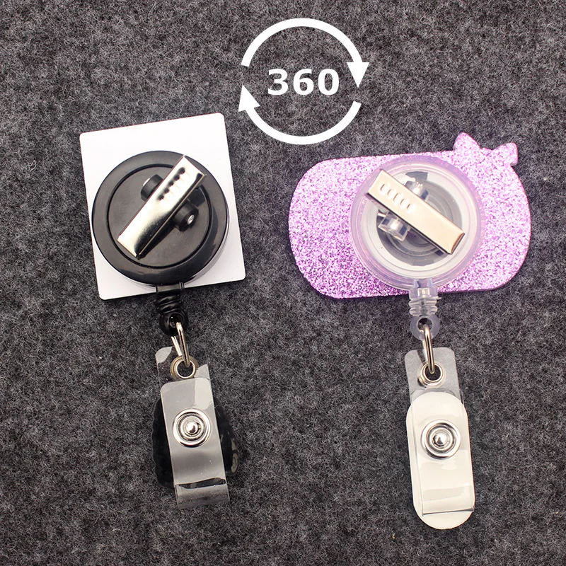 New Glitter Acrylic Nurse Double Chill Pill Badge Reel Retractable ID Badge Holder With 360 Rotating Alligator Clip Name Holder
