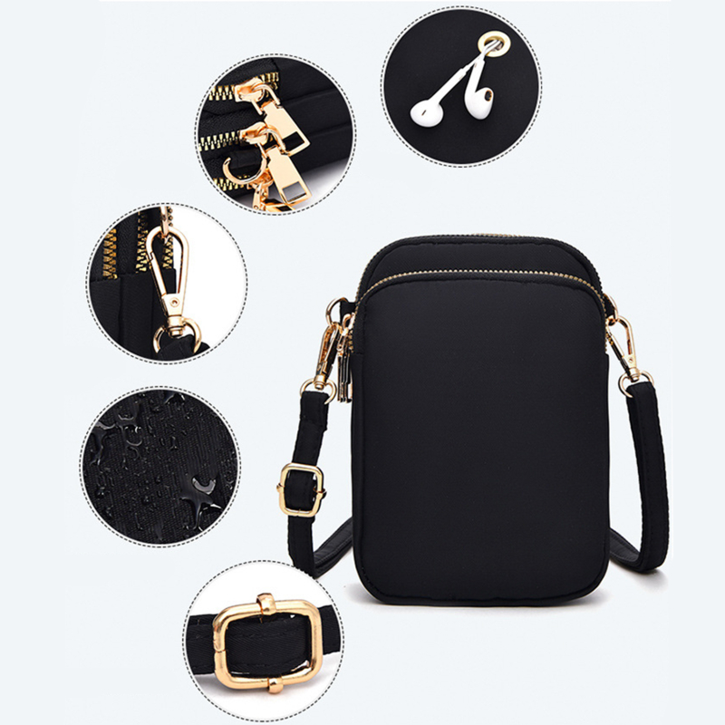 Women Mini Bag Crossbody Zipper Shoulder Bags Mobile Phone Purse Vertical Multifunctional Wallet Black Walking Crossbody Bags