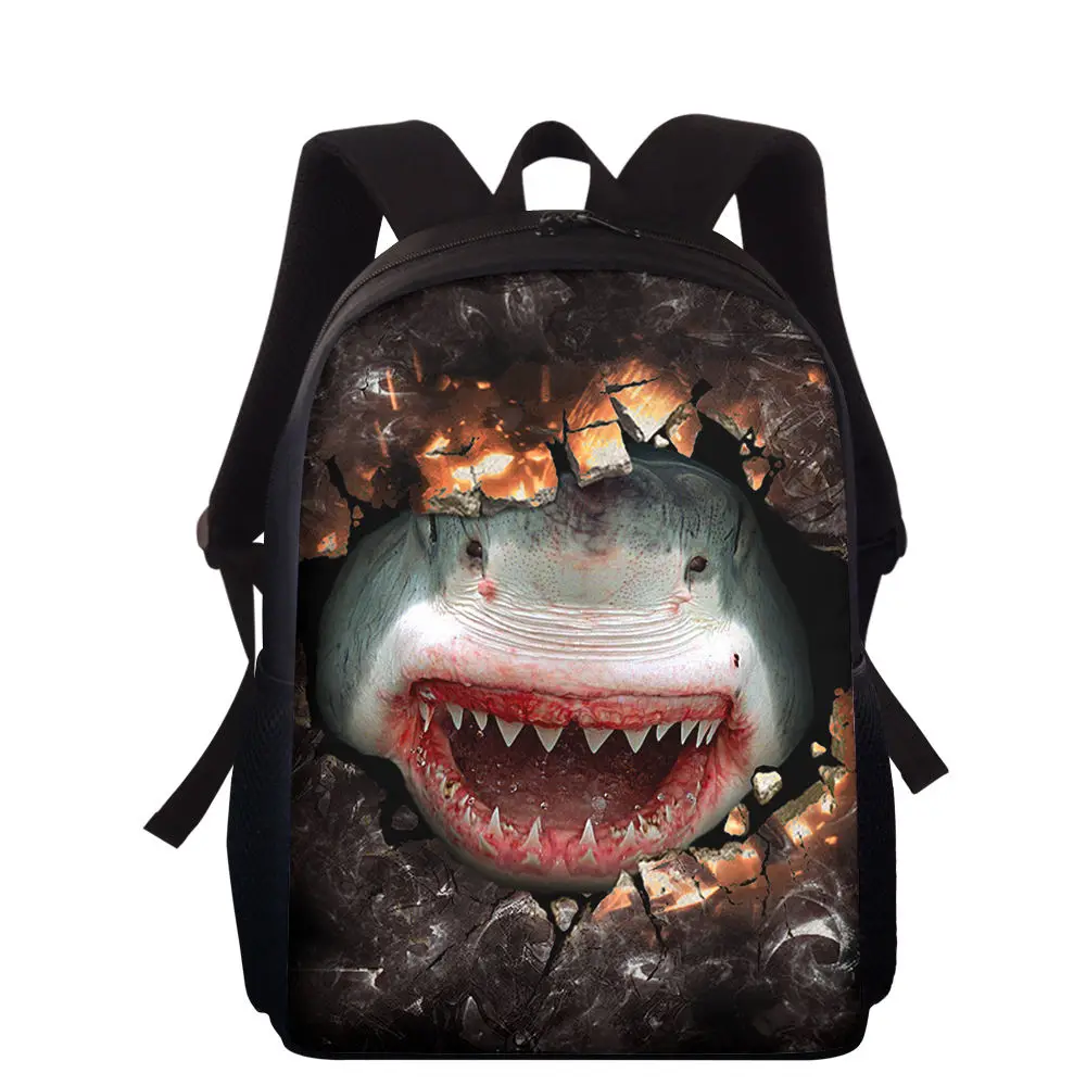 Shark 3D Printed Backpack for Primary Boys Girls Ocean Animal Bookbag Elementary School Kids Back Bag Black Backpack 16 Inches