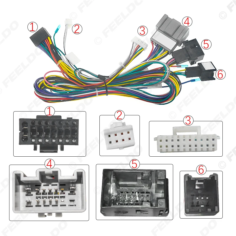 FEELDO Car Audio Radio DVD Android 16PIN Power Cable Adapter For Ford Fiesta Power Wiring Harness