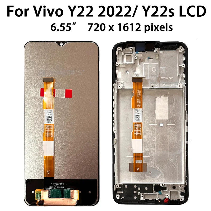 Original Display for Vivo Y22 V2207 Lcd Display Touch Screen Digitizer Assembly with Frame for Vivo Y22s V2206 LCD Repair Parts