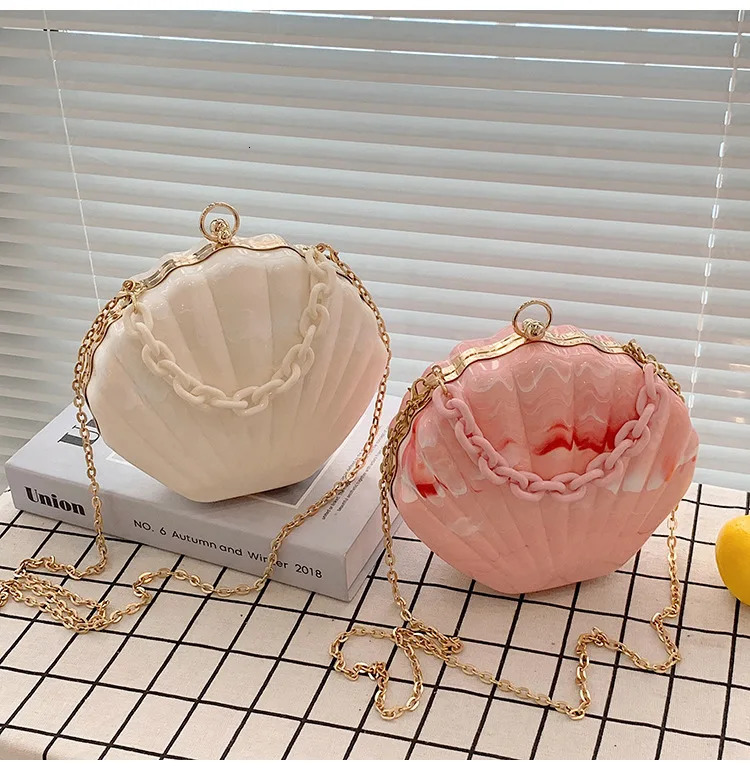 Shell shaped party clutch bag evening bag elegant cross shaped bag womens shoulder chain bag fashionable wallet and handbag 241031
