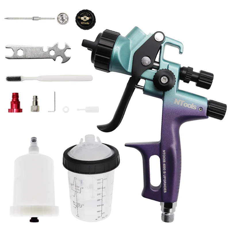 Spray Gun Nozzle 1.3 And1.8mm With 400CC Mix Tank And Adpater Car Paint Gun Varnish Paint Sprayer HVLP 4000B Air Spray Gun