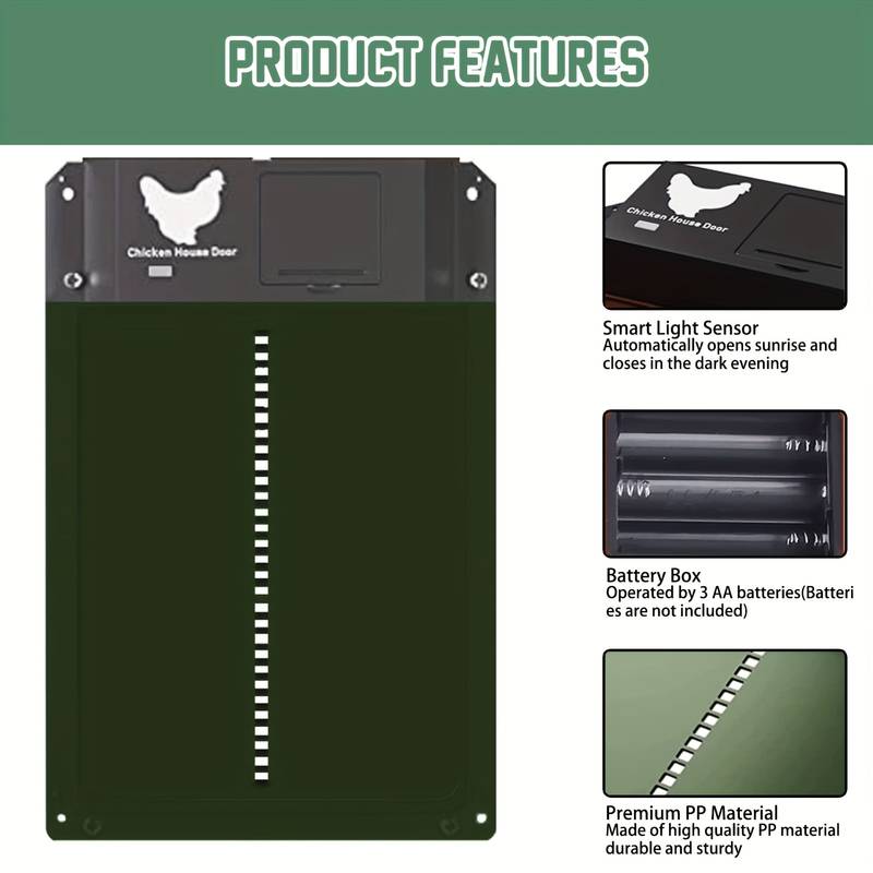 Upgrade ABS Automatic Chicken Coop Door Opener Battery Powered Light Sense Control IP44 Waterproof Pet Accessories House Door