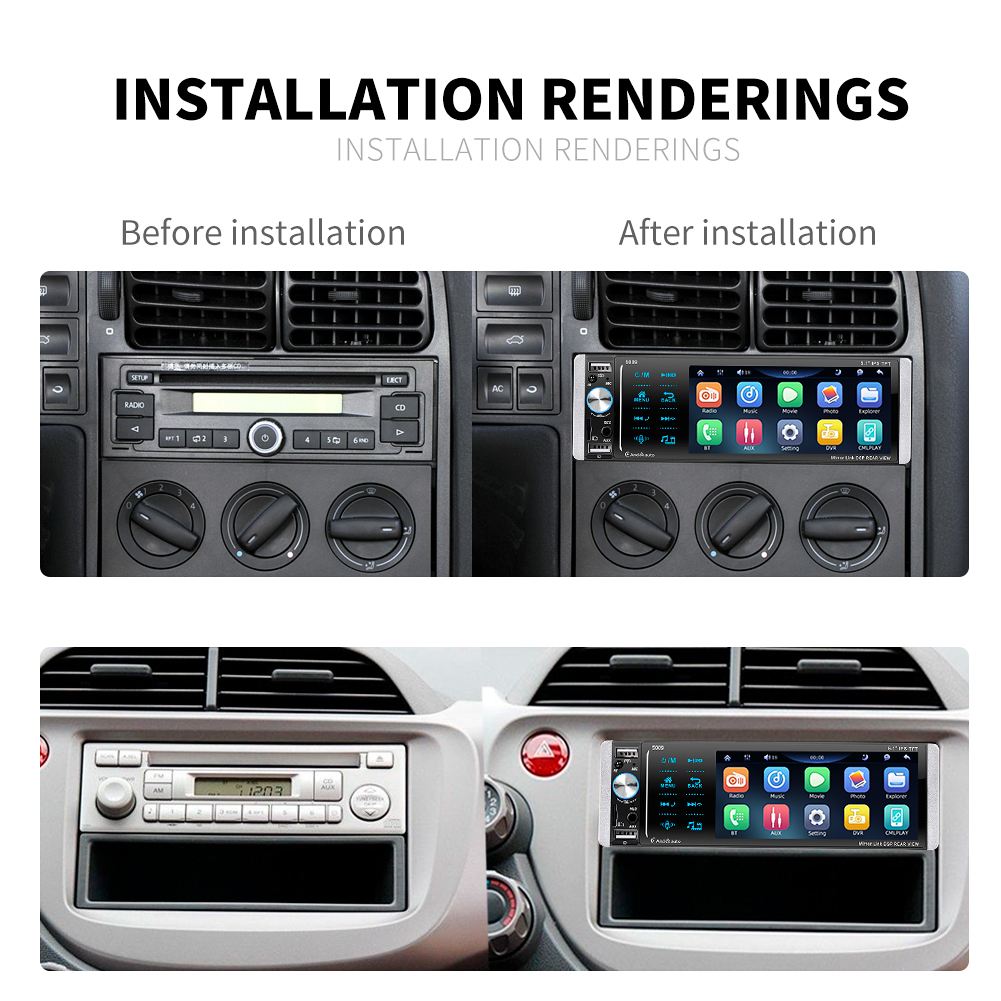 Ptopoyun Single Din Carplay Car Radios 1 din with 5 Inch Screen Android Auto Bluetooth Autoradio FM Stereo Receiver MP5 Player