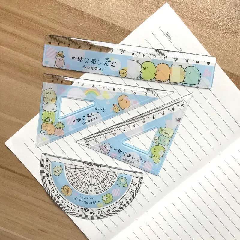 4pcs Straight Triangle Ruler Protractor Kawaii Drawing Painting Tool Rulers Drafting Supplies Korean Stationery School Office