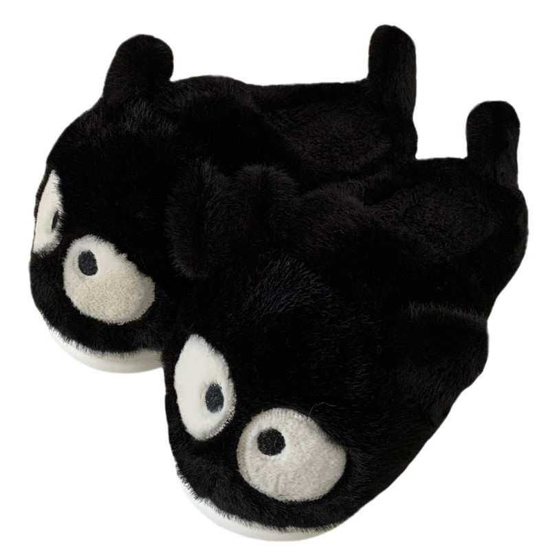 Big eyes small black cat Winter toe pack Warm cotton slippers Soft sole slip women indoor floor flat house non-slip shoes