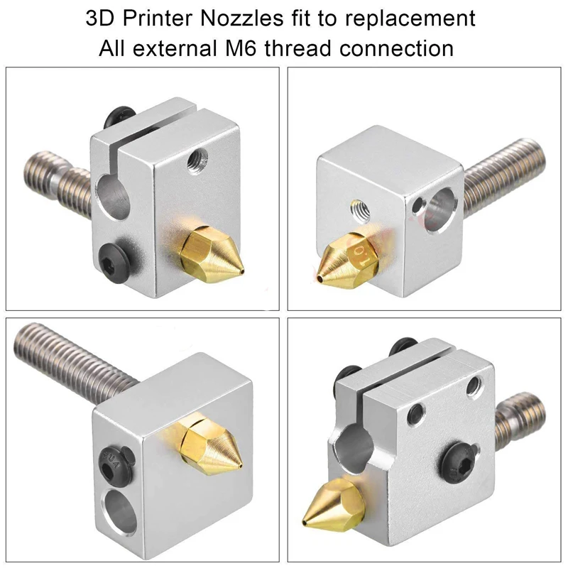 24pcs MK8 Nozzle 0.2/0.4/0.5/0.6/0.8/1.0mm 3D Printer Part Extruder M6 Thread Brass Nozzle 1.75mm for Creality Ender 3/3 Pro/3
