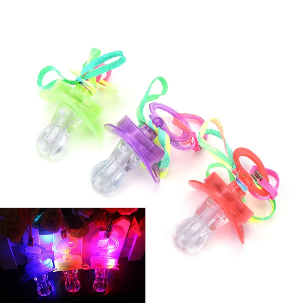 Glowing Flashing LED Pacifier Whistle Night Light Up Blinking Joke Pacifier Toy LED Pacifier Party Rave Soft Necklace