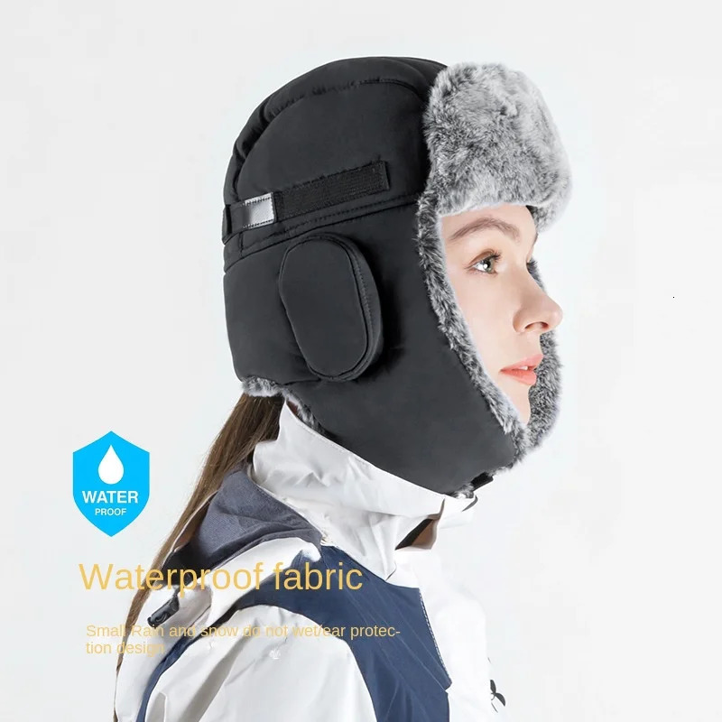 Mens winter hunting hat warm artificial rabbit fur pilot hat Russian cavalry hunting hat with earrings for outdoor skiing in cold weather 241031