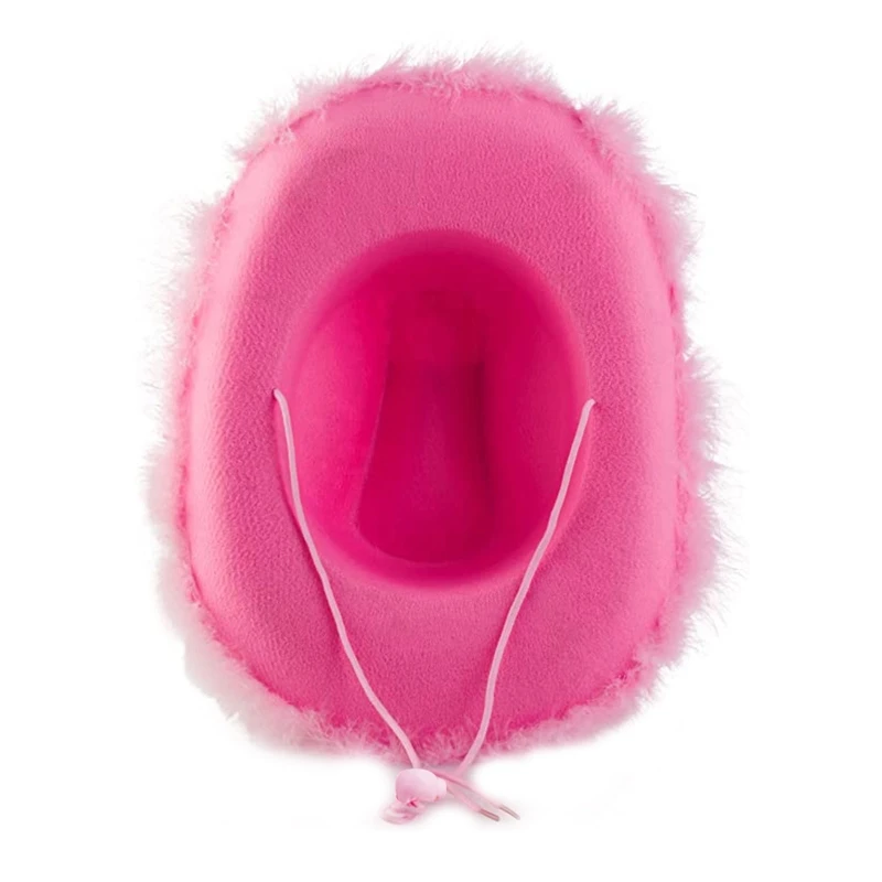 Beautiful Wide Brim Pink Cowgirl Hat Feather Brim Cowboy Hat All-match for Carnival Cosplay Street Shooting