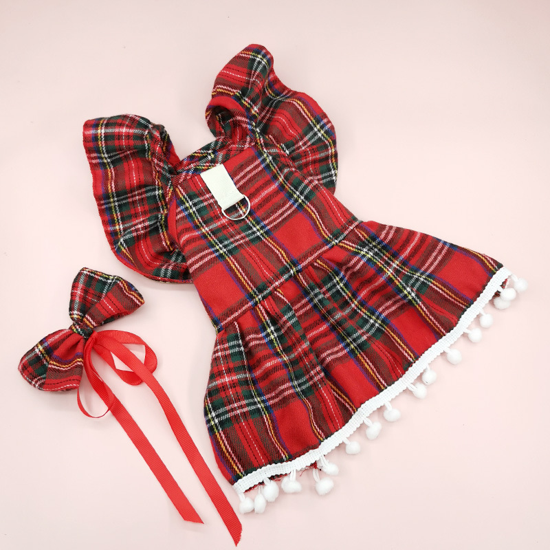 Strap Autumn/Winter Skirt Cat Christmas Checker Clothing Dog Clothes for Small Dogs H260129