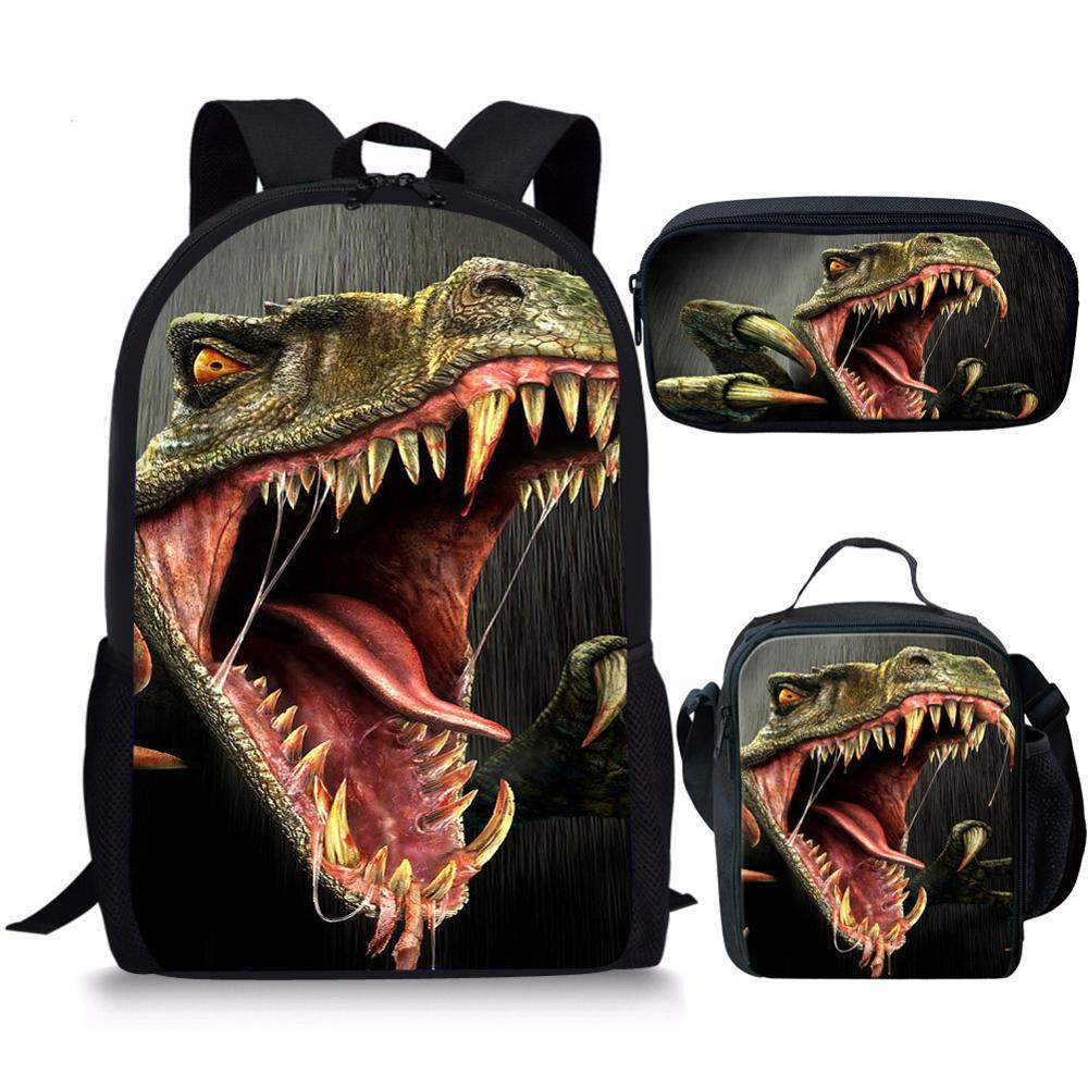 3pcs/Set Kids Boys Girls Schoolbag Backpack Cute Dinosaur 3D Printed Student School Bags Animal Teenagers Boys Girls Book Bag