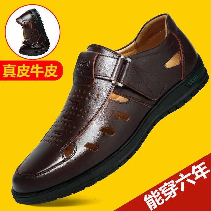 Men Genuine Leather Sandals Summer Breathable Casual Shoes for Man on Clogs Outdoor Non Slip Hand Made Sandalias 9c3c3