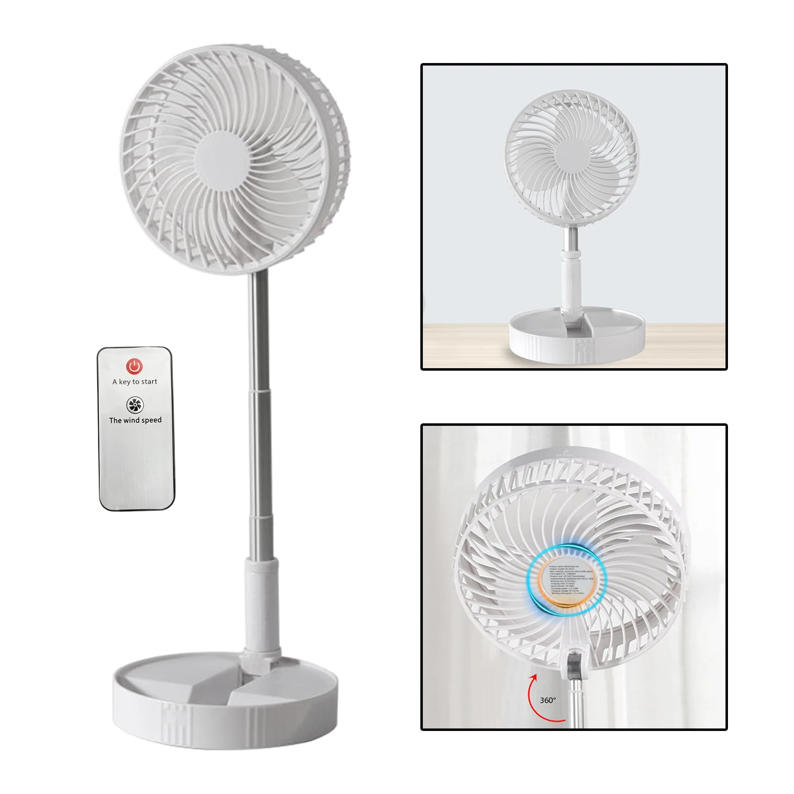 Air Cooling Fan with Remote Control USB Powered Foldable Desktop Fan 4 Speed Personal Floor Fan for Bedroom NightStand Kitchen