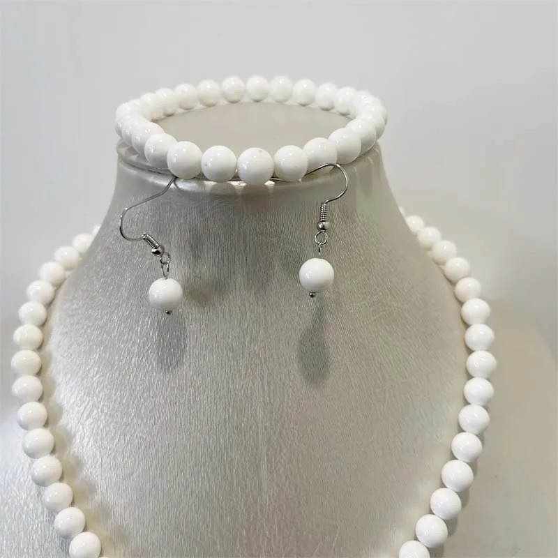 8MM white Tridacna pearl shell natural stone jewelry set bead necklace trend simple n party 241031