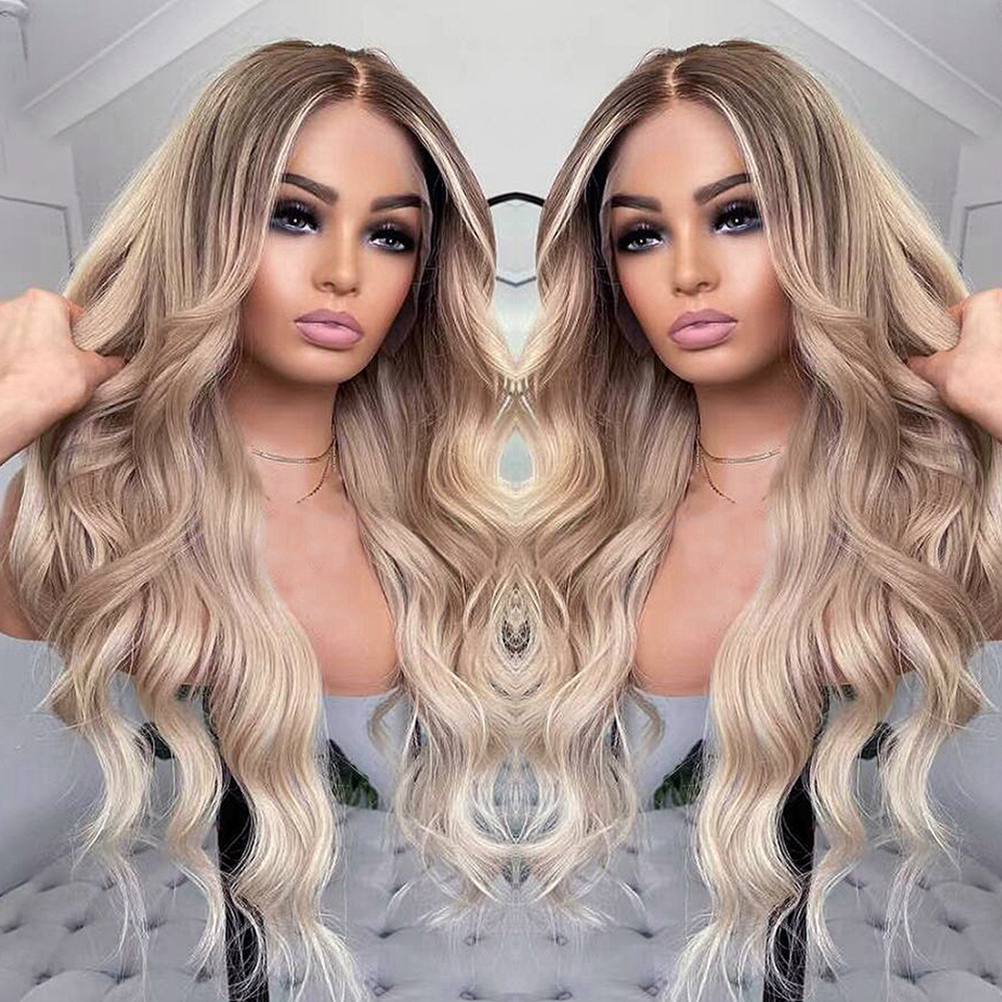 Ash Blonde Lace Front Human Hair wig Body Wave 613 Blonde Colored Brown Hightlight Ombre full lace Frontal Hd Transparent lace
