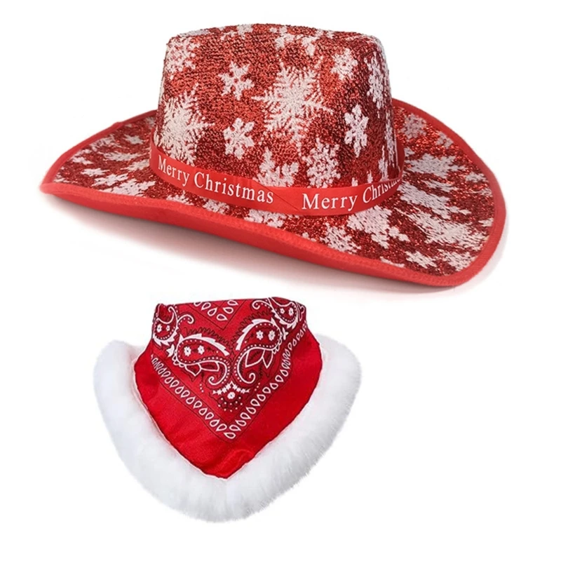 Santa Party Christmas Luminous Cowboy Hat Western Red Felt Hats Wide Brim Cowgirl Hat Hat For Women Men Dropshipping