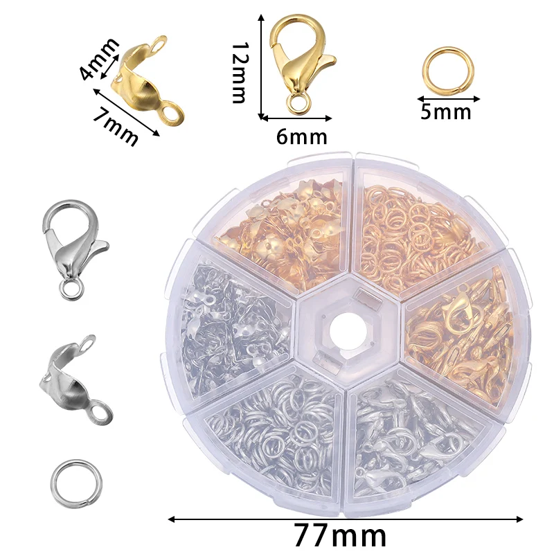 450pcs/Box Lobster Clasp Open Jump Rings End Crimps Beads Box Sets Jewelry Making Kits Handmade Bracelet Necklace Findings
