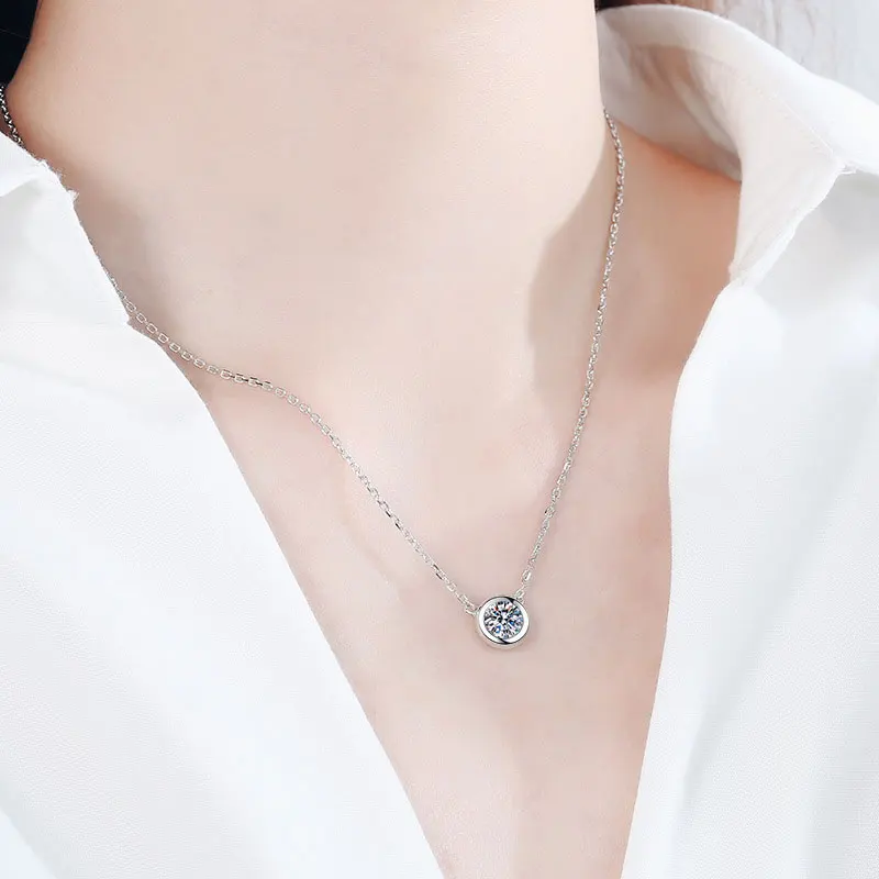 KNOBSPIN D Color Moissanite Necklace for Woman Birthday Party Jewely with GRA 925 Sterling Sliver Plated 18k White Gold Necklace