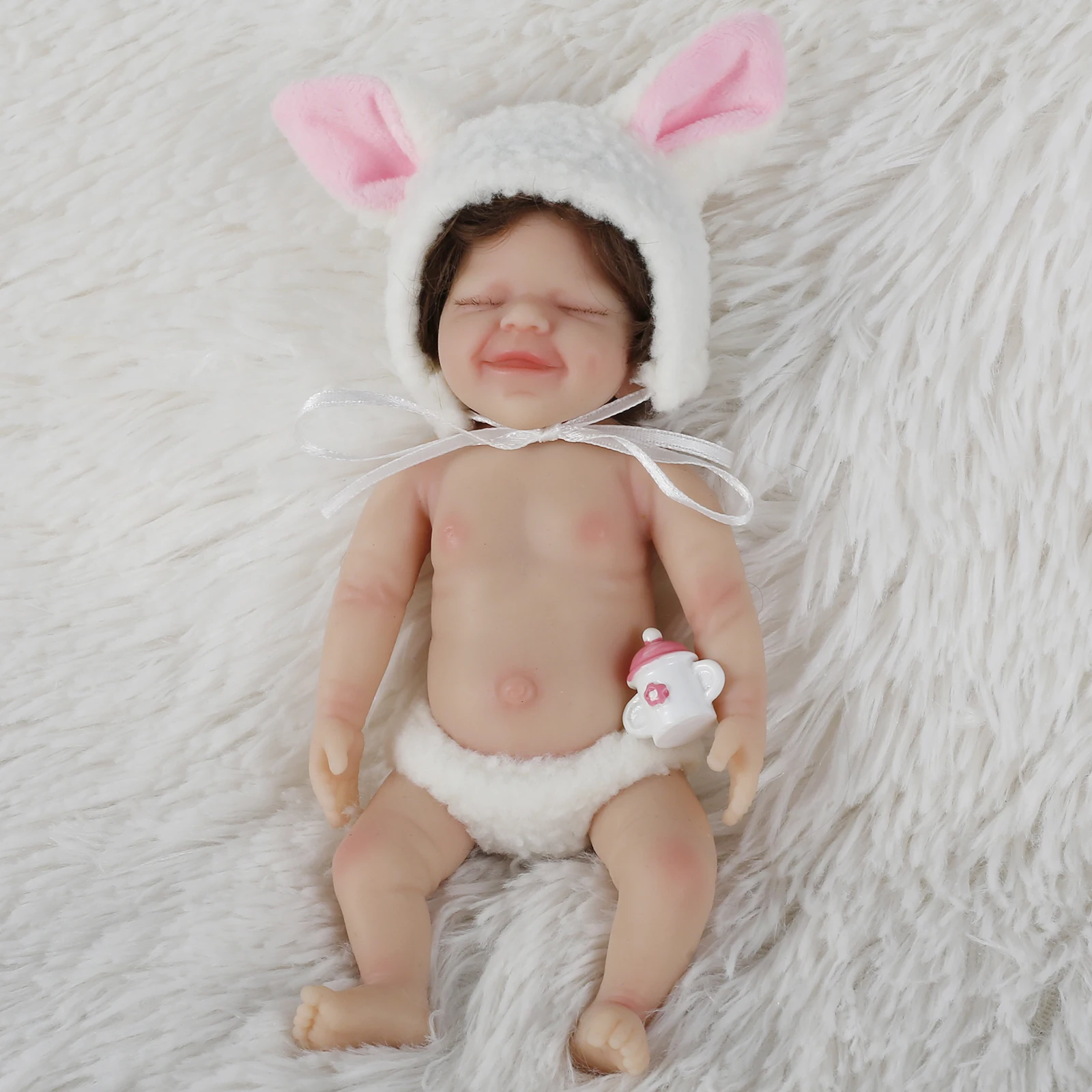Miniature Reborn Dolls 6inch Smiling Realistic Silicone Infant Soft Washable Newborn Doll With Clothes Toy Cute Baby Doll