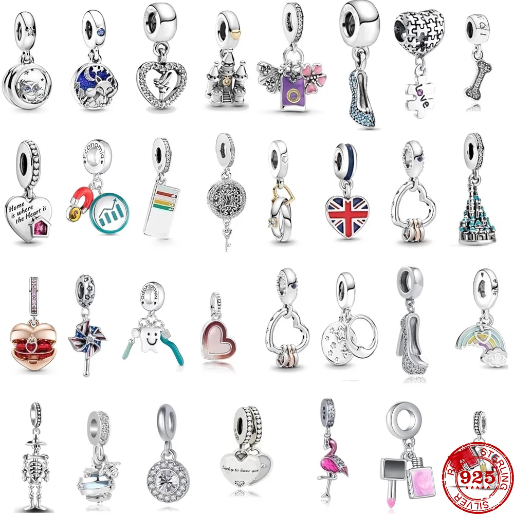 2023 New original 925 silver Love Heart dangle beads charms fit diy charm bracelets for women jewelry making accessories