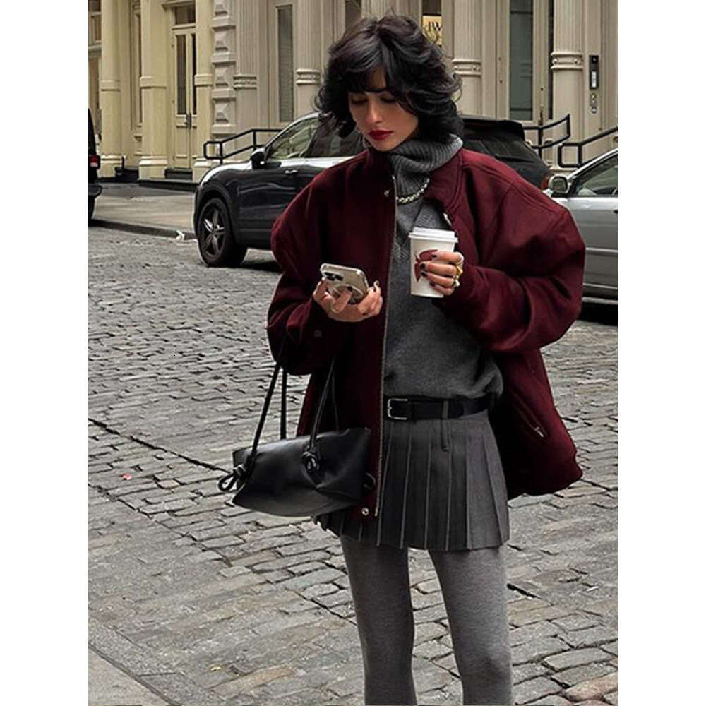 Round Neck Zipper Jersey Loose Casual Commute Woolen Baseball Uniform Pilot Jacket Top Autumn Winter New Women's Coat