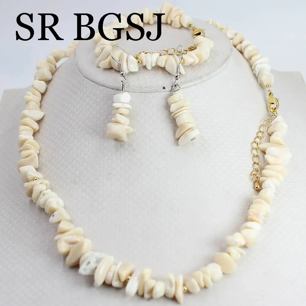 6-8mm white coral natural gemstone womens necklace bracelet earrings jewelry set 17.5 7-8 241031