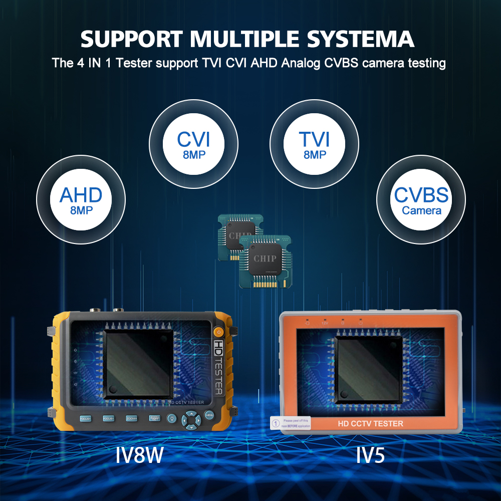 8MP 4K CCTV Security Camera Tester 5 Inch TFT LCD Monitor For 4 IN 1 TVI AHD CVI Analog Security Cam Tester Video Audio Test