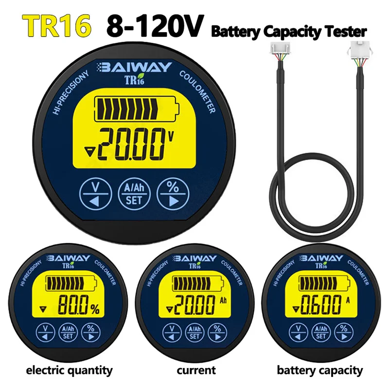 TR16 8-120V Waterproof Battery Capacity Tester LCD Display Coulometer Voltage Current Meter 50/100/350A Battery Capacity Monitor