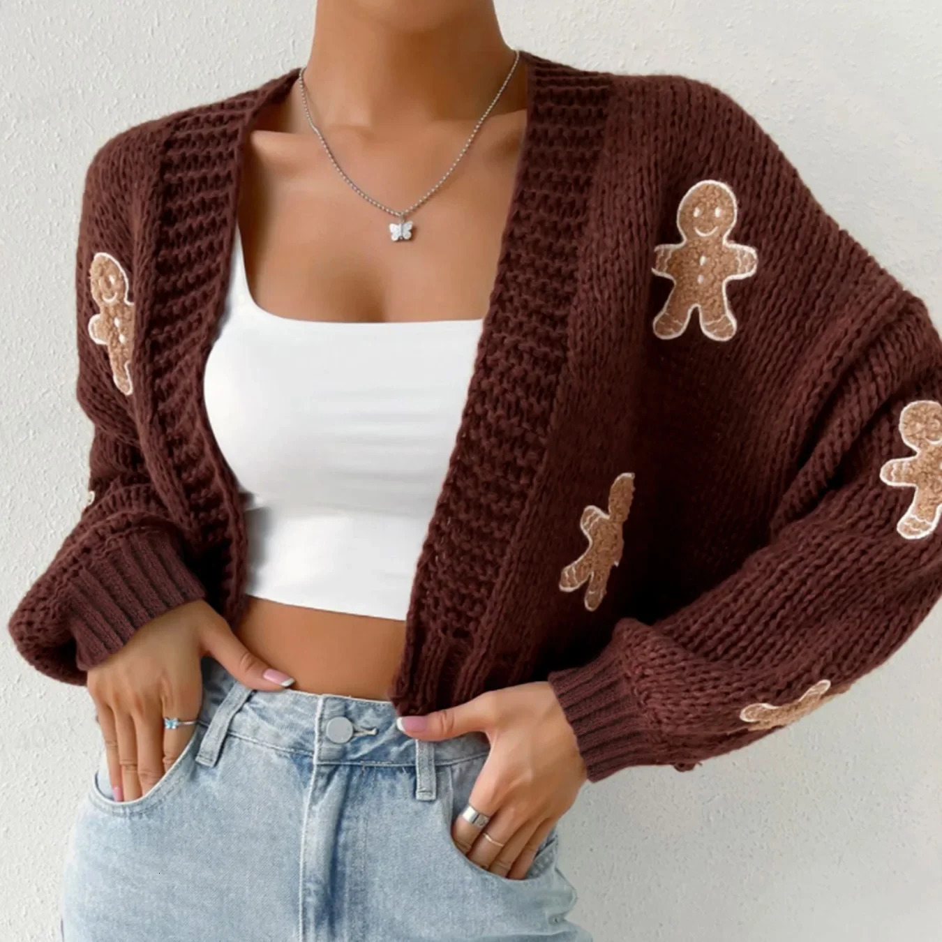 BOBO Cute Gingerbread Mens Knitted Sweater Womens Autumn Casual Long Sleeve Cutting Jumping Sweet Open Sweater Y2K 241031