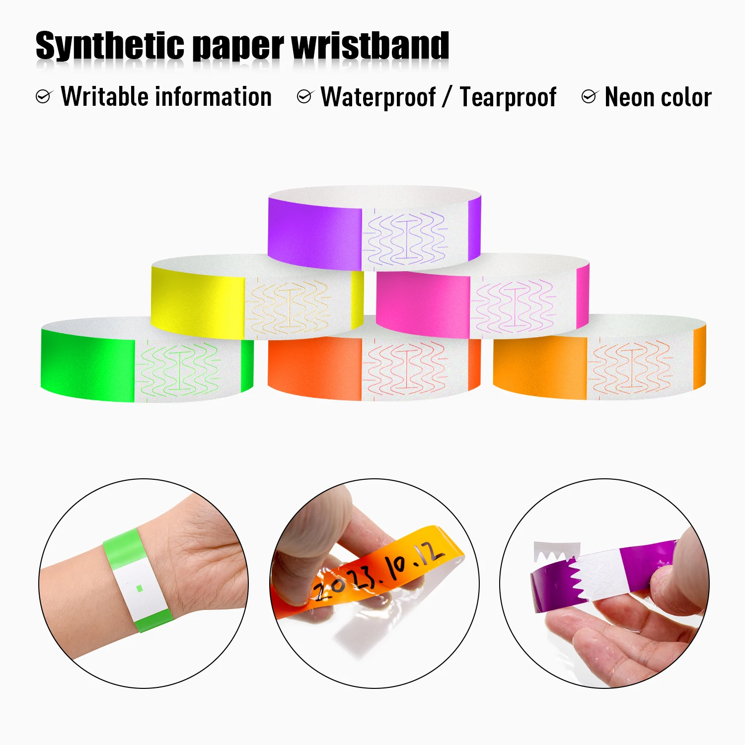 1000 piezas Active Wristband Bracelet , Waterproof Sticker, Disposable Tyvek Synthetic Paper Label, Wrist Hand