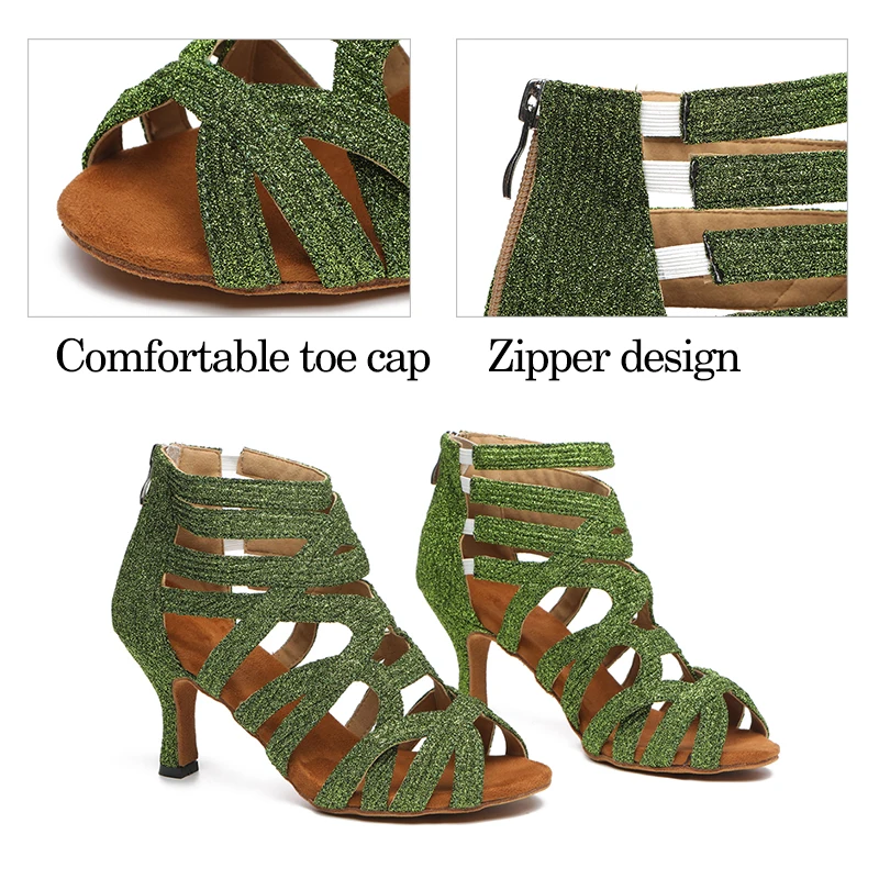 DKZSYIM New Women Jazz Dance Shoes Girls Ballroom Latin Shoes High Quality Salsa Waltz Dancing Shoes Thin High Heel 6cm-10cm