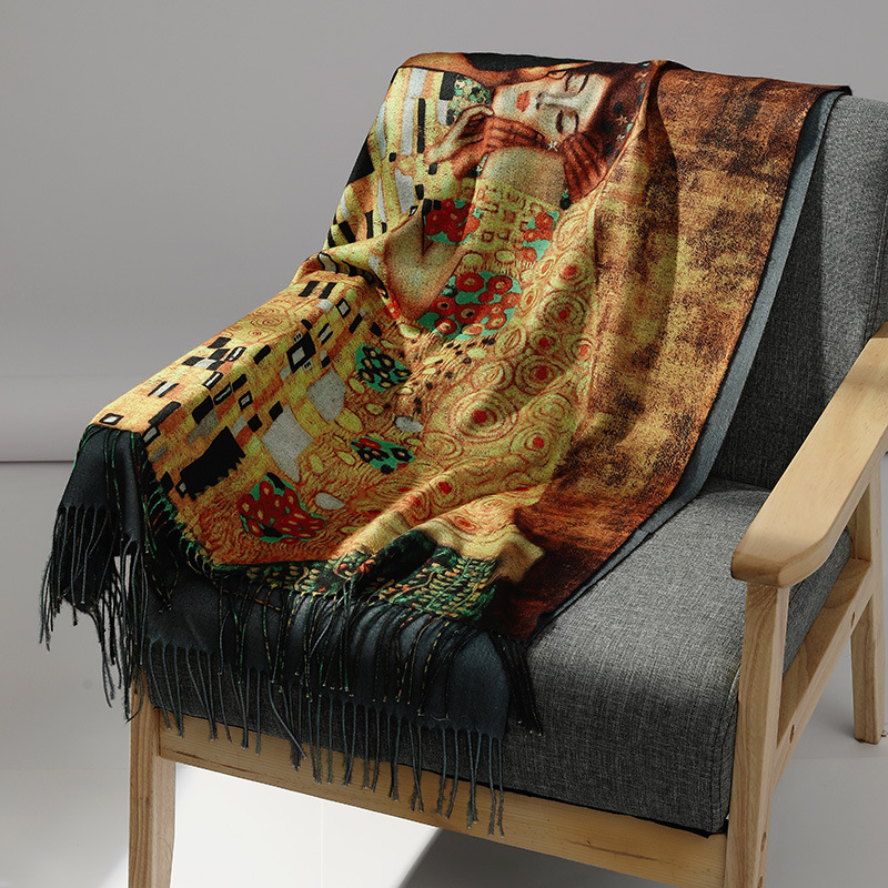 Luxury Brand Oil Painting Cashmere Scarf for Women Warm Winter Pashmina Printed Shawl Foulard Femme Blanket Scarves Wraps