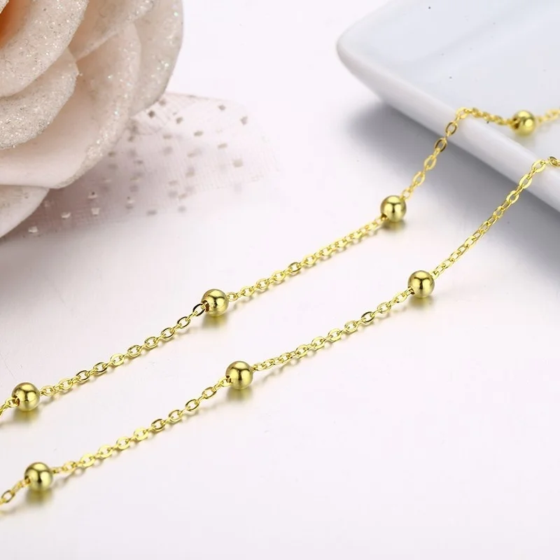 35cm-90cm 925 Sterling Silver Gold Color Beaded Cross Chain Choker Necklaces Women Girls Jewelry Kolye Collares Collane Ketting