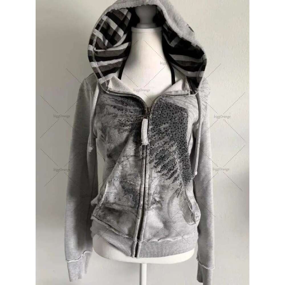 Y2k Haruku Trendy Brand Zipper Hoodie American Retro Striped Oversized Sweatshirt Women Street Casual Loose Versatile Jacket