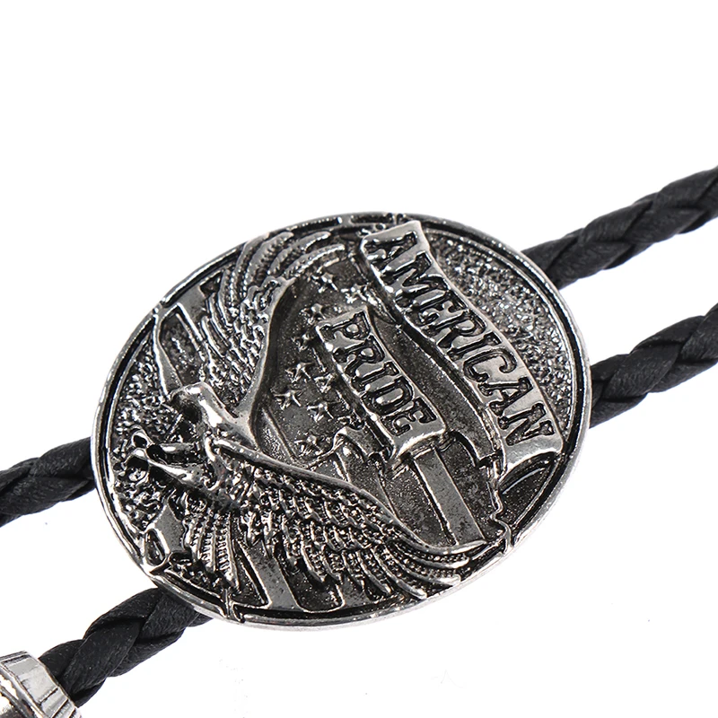 Vintage Cowboy Hat Alloy mens bolo tie Leather Rope Long Necklace