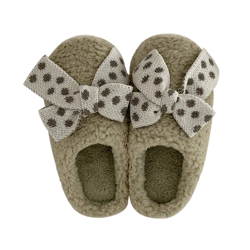Bow Winter toe wrap Warm cotton slippers Soft-soled slippery women's indoor floor flat house non-slip shoes