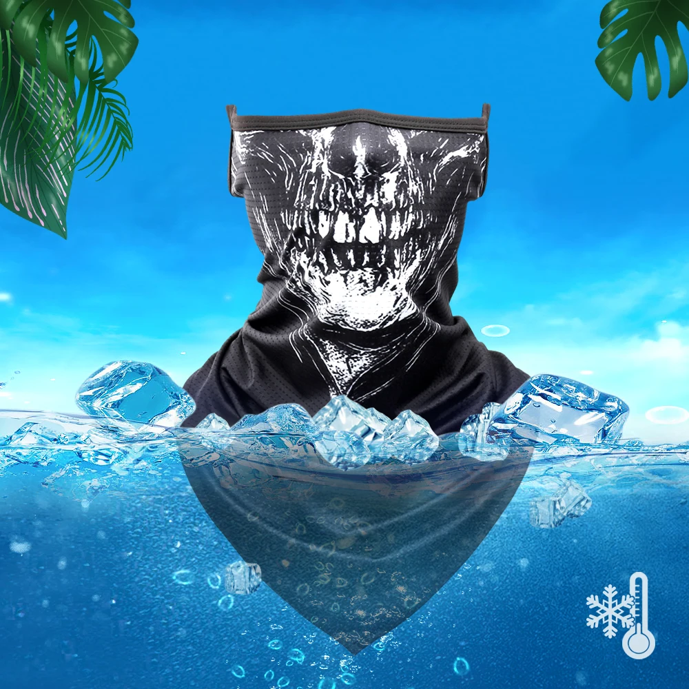 Skull Ski Headband Neck Gaiter Head Tube Scarf Ear Hanging Breathable Bandana Half Face Scarves Mask Cover Guard Men Quick Dry