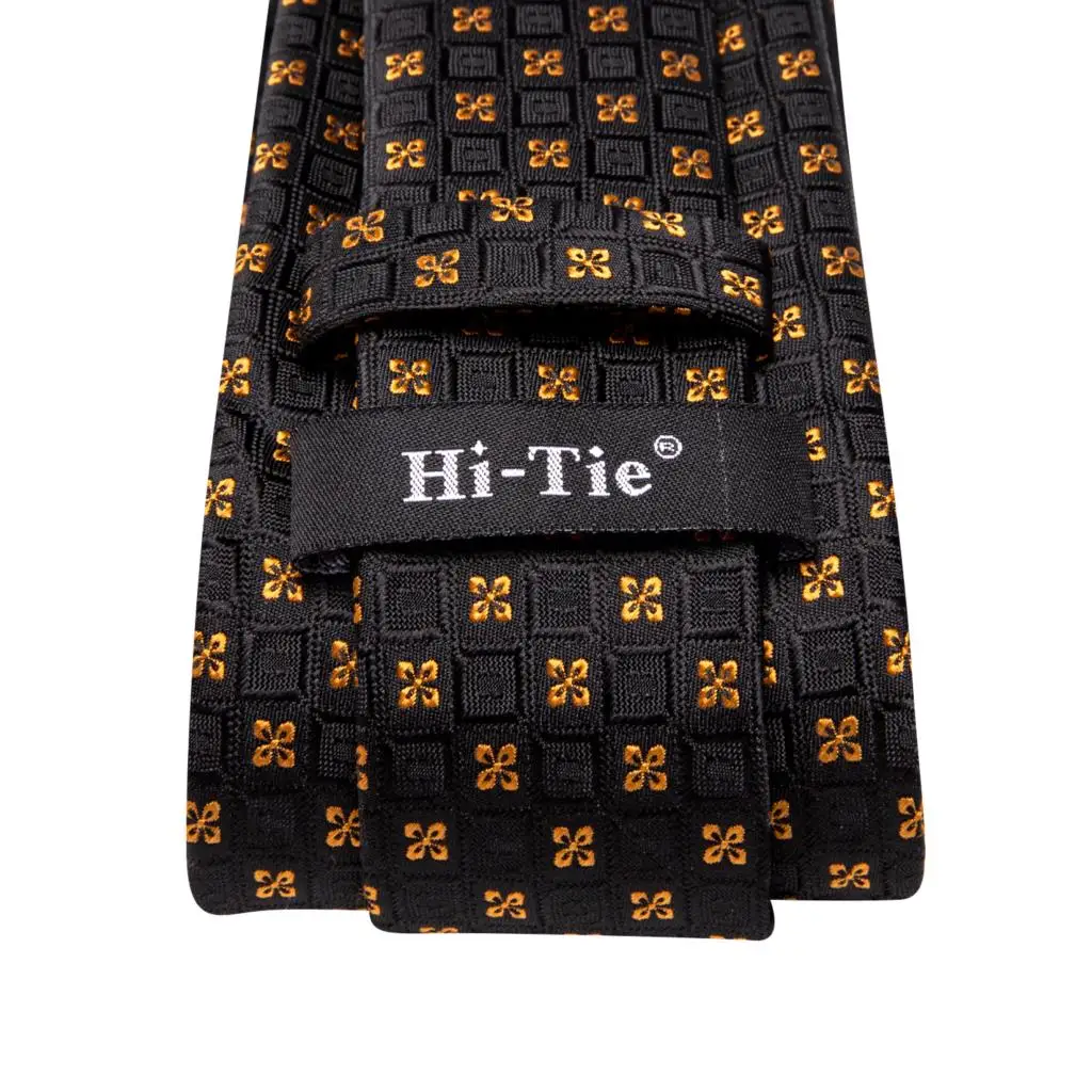 Hi-Tie Psialey Black Gold Silk Elegant Tie For Men Groom Wedding Men Necktie Pocket Square Cufflink Accessory Wholesale Designer