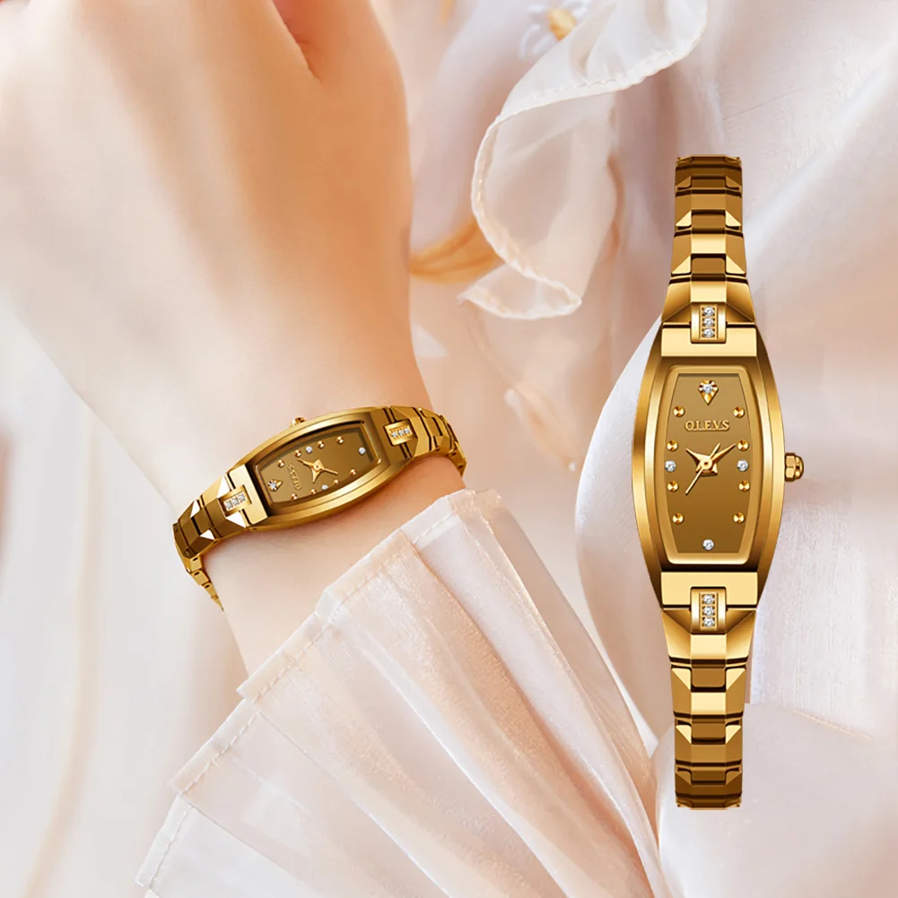 OLEVS Luxury Original Watches for Women Gold Bracelet Tungsten Steel Waterproof Wristwatch Ladies Diamond Quartz Elegant Watch