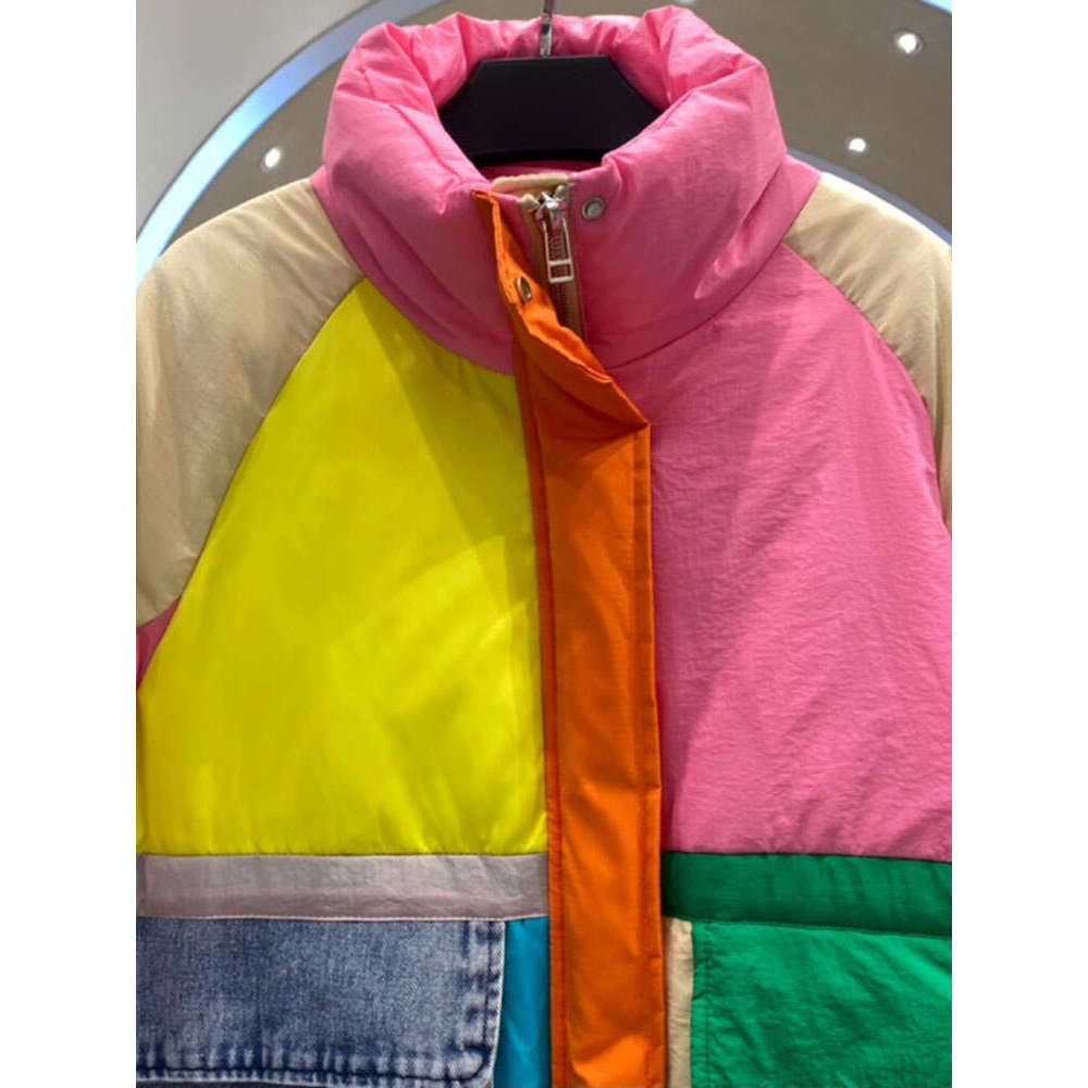 Oversize Denim Spliced Down Jacket Women Large Pockets Winter Coat Zipper Patchwork Puffer Jacket High Quality Windproof Thicken 513