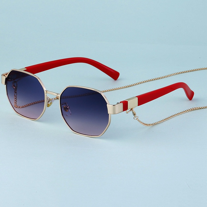 Vintage Sunglasses Women With Chain Small Frame Hexagon Luxury Brand Designer Punk Sun Glasses For Ladies Shades Fashion Square Sexy Cat Eye Oval Meta