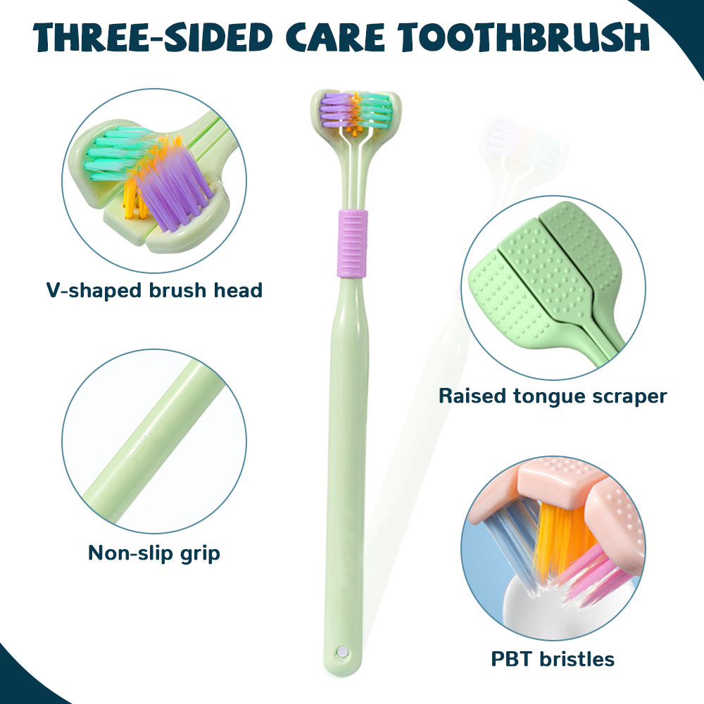 3D Stereo Three-Sided Toothbrush PBT Ultra Fine Soft Hair Adult Toothbrushes Tongue Scraper 360° Cleaning Oral Care Teeth Brush