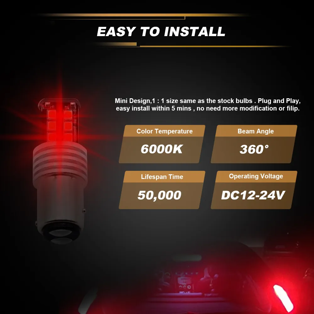 Podofo 2X 1157 LED Strobe Flashing Safety Brake Stop Tail Parking Light Bulb Bright Red